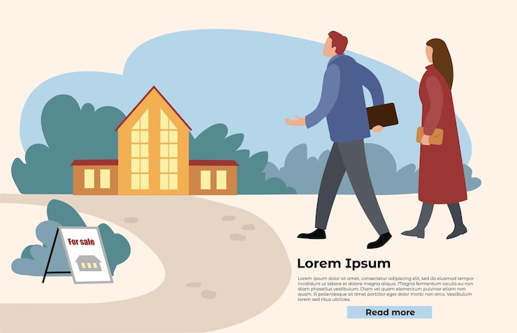 Vektor family looking for new house to buy or rent realty loan mortgage vector flat cartoon illustration