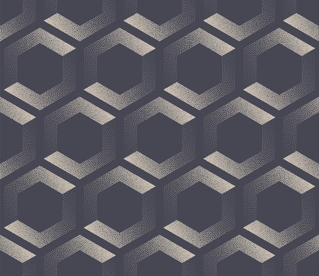 Fancy 50s 60s 70s Dot Work Hexagonal Seamless Pattern Vector Abstract Background