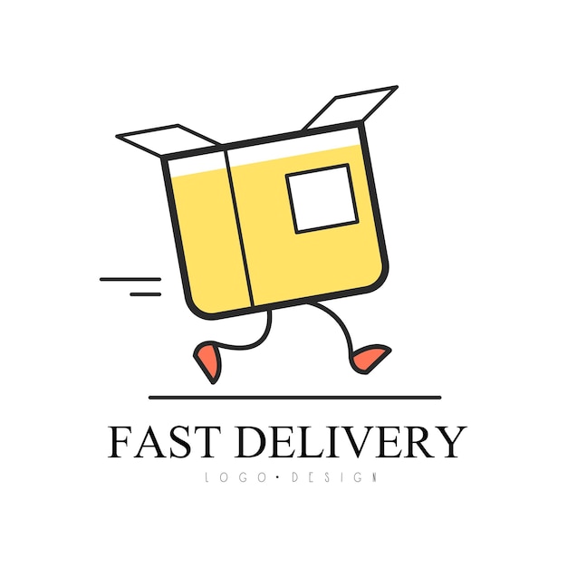 fast delivery logo design creative template with running cardboard box for corporate identity delivery service label for online shopping vector illustration isolated on a white background
