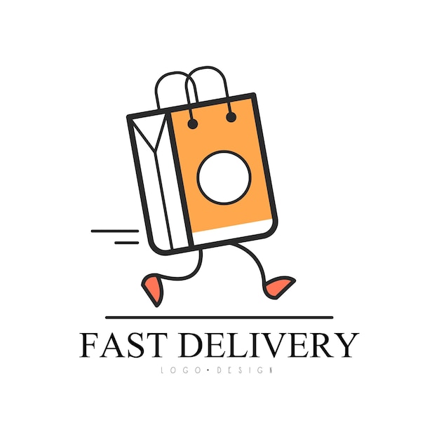 fast delivery logo design creative template with running shopping bag for corporate identity label for online shopping vector illustration isolated on a white background
