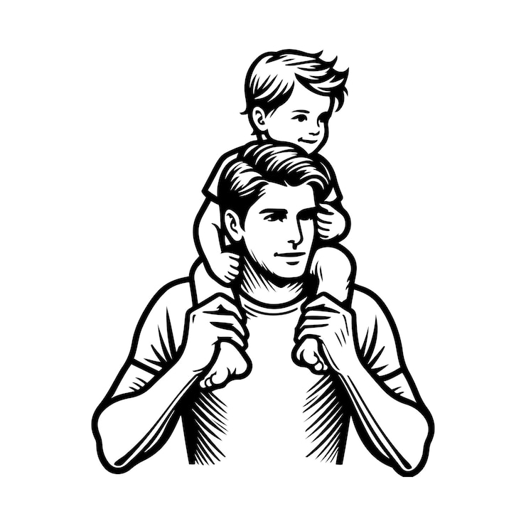 Vektor father holding his happy child on his shoulders happy father day symbol