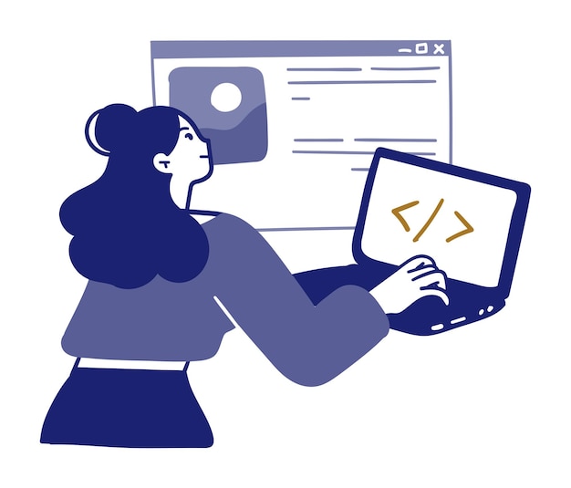 female programmer coding on laptop