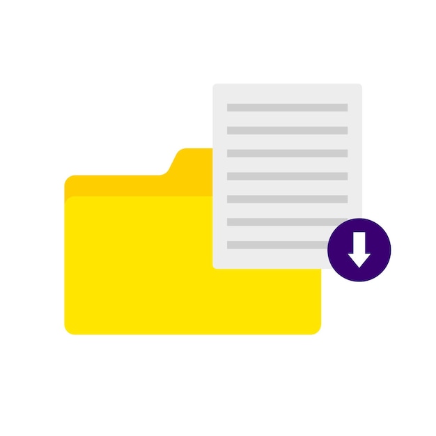 File download icon Flat yellow down arrow document file file download button design Vector icon