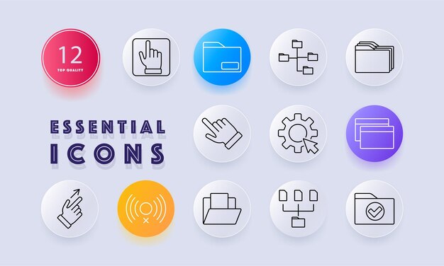 File management set icon Click action folder organization network document storage system settings interaction interface UI navigation digital workspace cloud structure