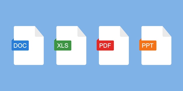 file type icons vector set. format of documents. set of pdf, doc, xls, ppt. vector 10 eps.