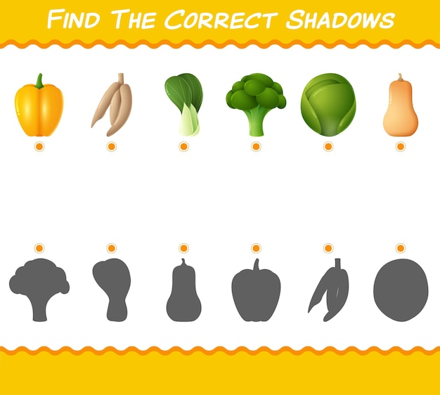 find the correct shadows of cartoon vegetables. searching and matching game. educational game for pre shool years kids and toddlers