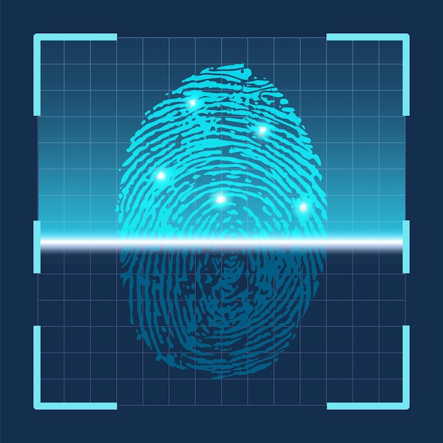 Fingerprint scan. Finger scanning biometric id futuristic technology. Identification security system sensor. Thumb scanner vector concept. Digital protection, individual key or access