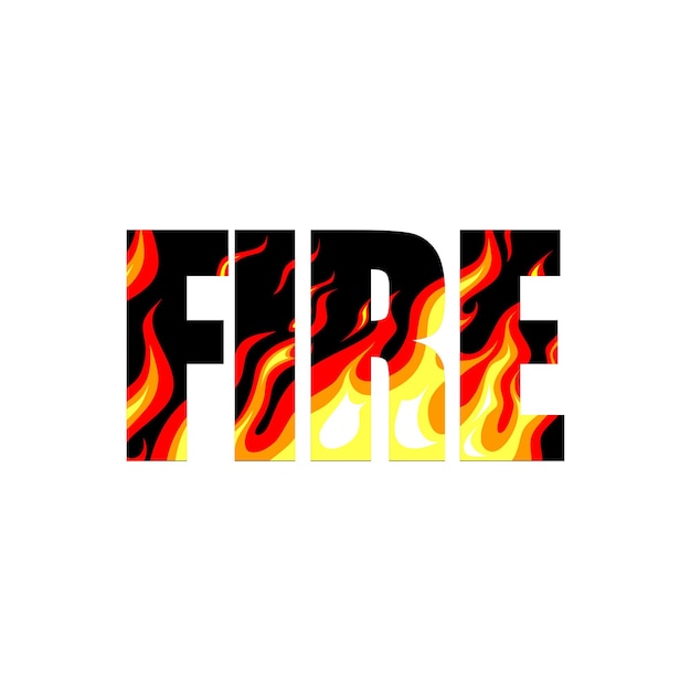 Fire the word burns with fire Vector image in a flat style isolated color image