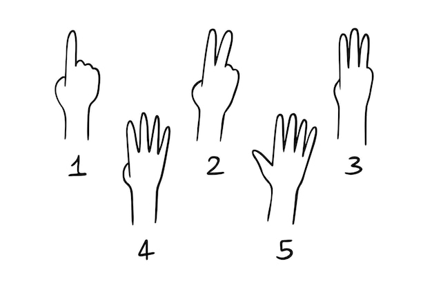 five human counting hands set one two three four and five fingers icon doodle hand drawn outline set