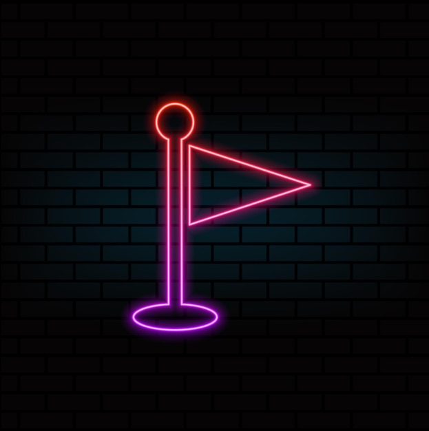 Fixed flag pin map flag marker location label destination sign finishing point neon style Stock vect