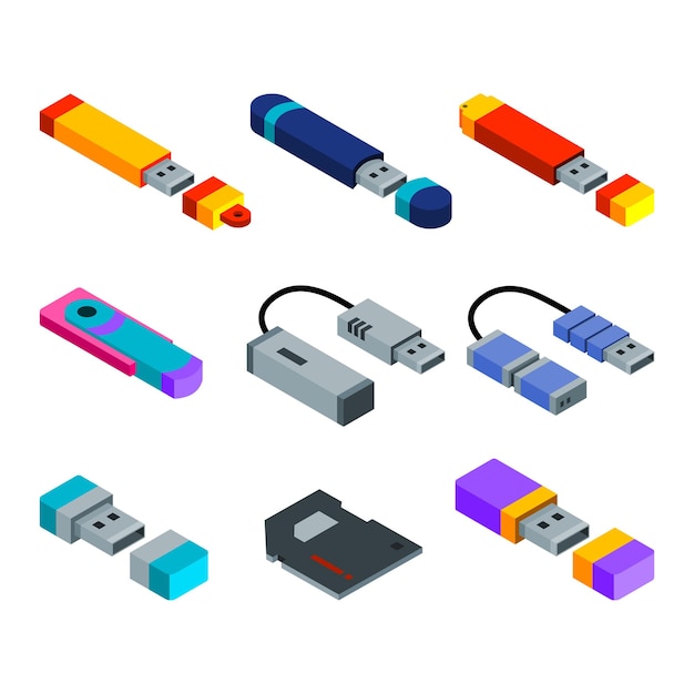 Flash Drive Isometric Icons