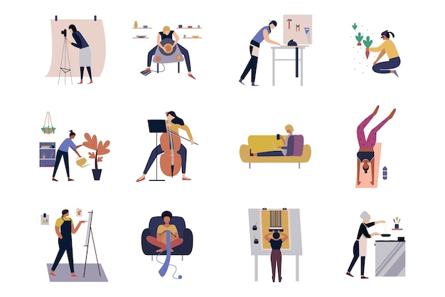 flat design activities set vector illustration