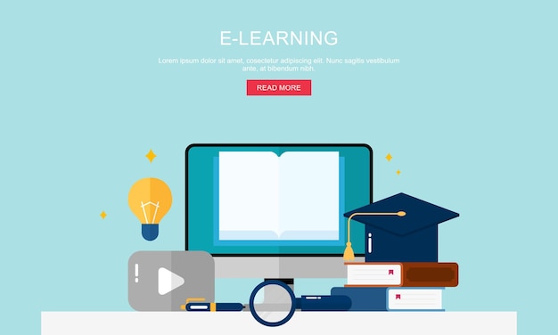 Flat Design Banner Concept for ELearning and Online Education