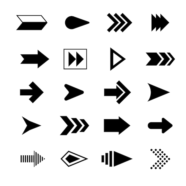 Flat design black arrow set