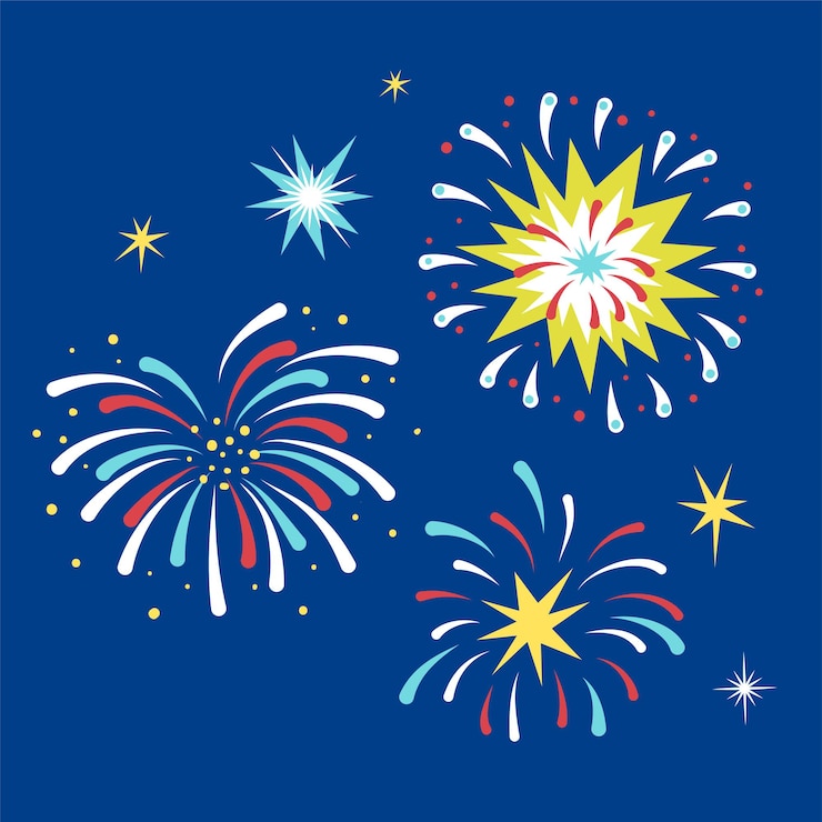 Vektor flat design fireworks element on blue background for celebration
