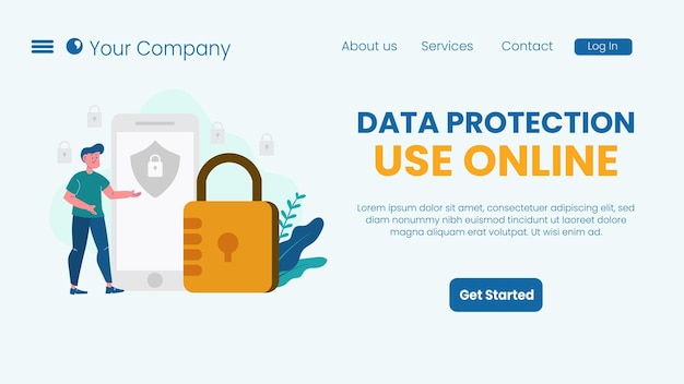 flat design illustration for data protection business landing page design