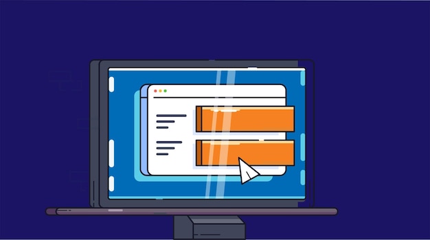 flat design illustration of an open laptop angled to show keyboard and screen