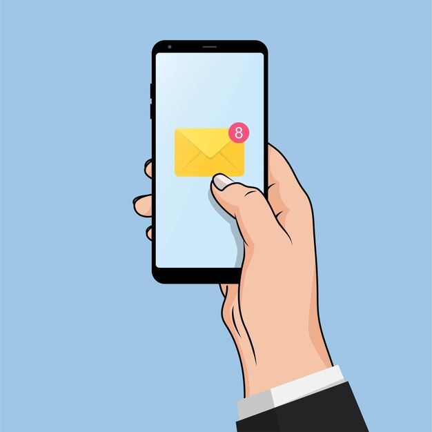 Flat Design style hand holding the smartphone with email application on screen vector design Element