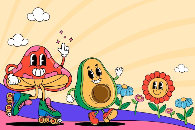Flat groovy 70s character background