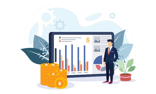 flat illustration of people managing financial business development
