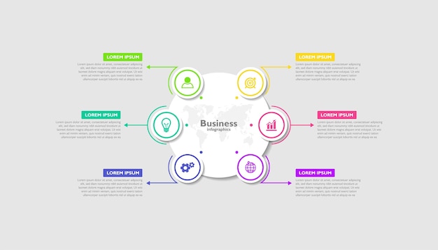 Flat infographic business template circle colorful with six step