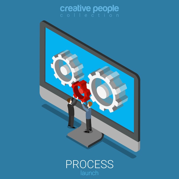 Flat isometric app application software process launch