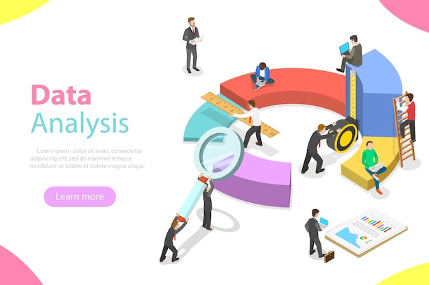 flat isometric concept business statistics and analytics,