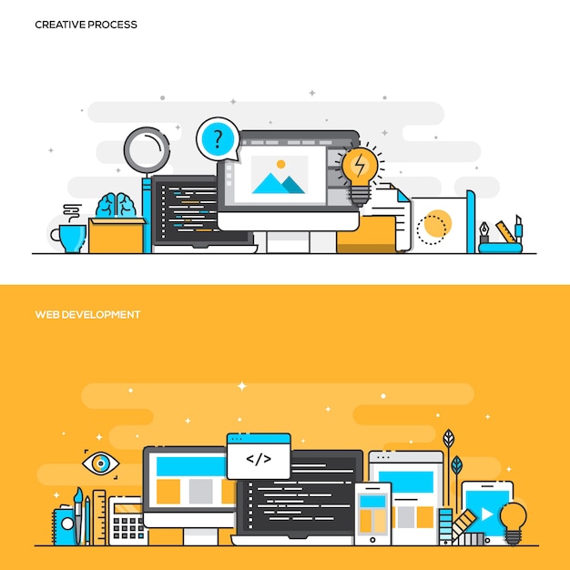 flat line color concept- creative process and web development- color