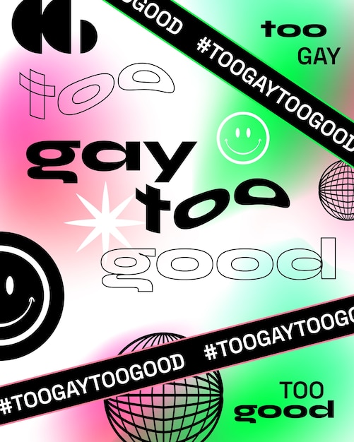 flat too gay too good vertical illustration