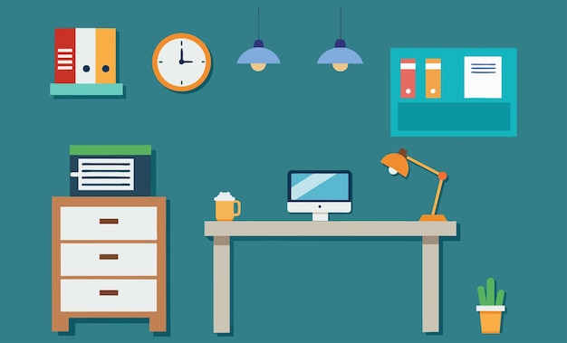 flat vector illustration group business team meeting and creative agency workspace