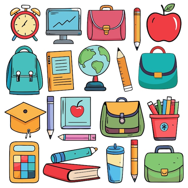 Flat vector set of compositions with objects related to education theme Back to school