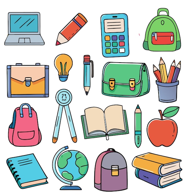 Flat vector set of compositions with objects related to education theme Back to school