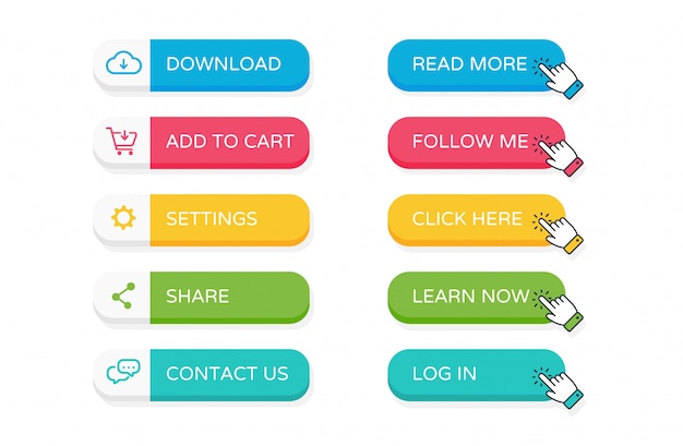 flat website buttons set