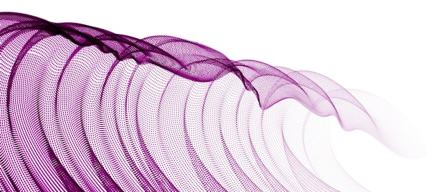 Flowing particles wave, transparent tulle textile on wind, dynamic motion curve lines. 3d vector illustration. Beautiful calming wave shaped array of blended points.