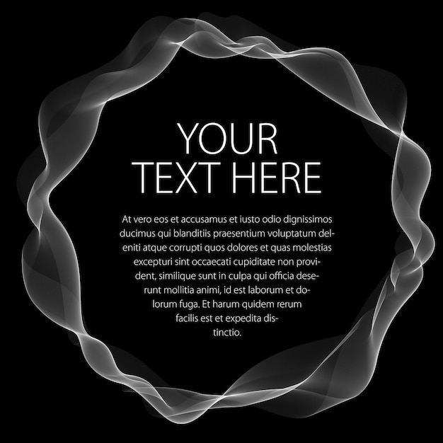 Flowing smooth linear frame in a shape of circle. Vector abstract artistic beautiful background with copy space for text.  Isolated over black background.