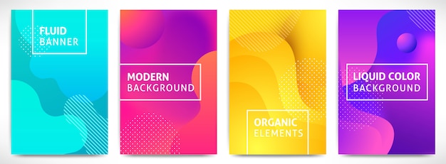 Fluid shapes dynamic 3D vertical banners set. Abstract modern liquid color Background with text. For presentation, cover, flyer, web, header, page, brochure. Futuristic  illustration