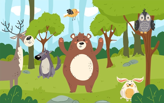 forest animal illustration landscape woodland background concept graphic design illustration