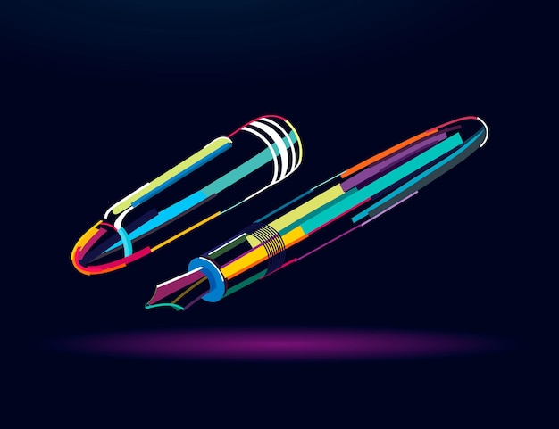 fountain pen with cap abstract colorful drawing vector illustration of paints