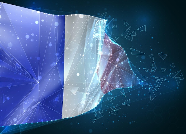 france, flag, virtual abstract 3d object from triangular polygons on a blue background