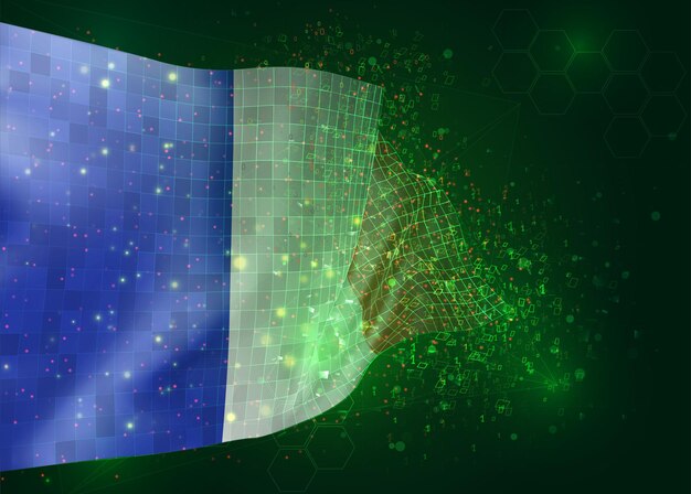 france, on vector 3d flag on green background with polygons and data numbers