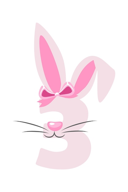 Funny bunny number 3 for kids Three digit in the form of a rabbit Learn to count