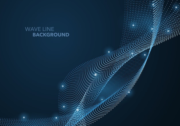 Futuristic abstract wave dot gradient line and illuminated light ball template background.  