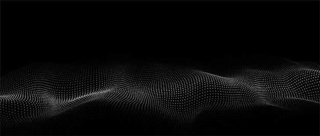 futuristic digital wave dark cyberspace abstract vector wave with dots white moving particles on background