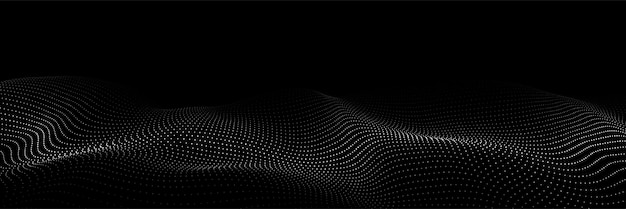 futuristic digital wave dark cyberspace abstract vector wave with dots white moving particles on background