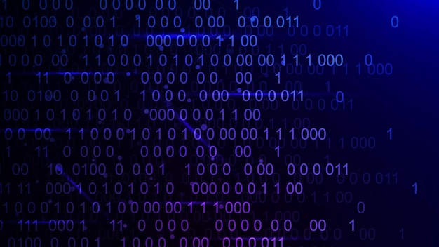 futuristic modern high technology with binary code connecting dots lines and wave flow on dark blue