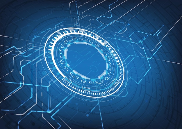 futuristic scifi glowing hud element data engineer and circuit board abstract hitech particle background perspective hologram and headup display interface virtual reality technology engineering