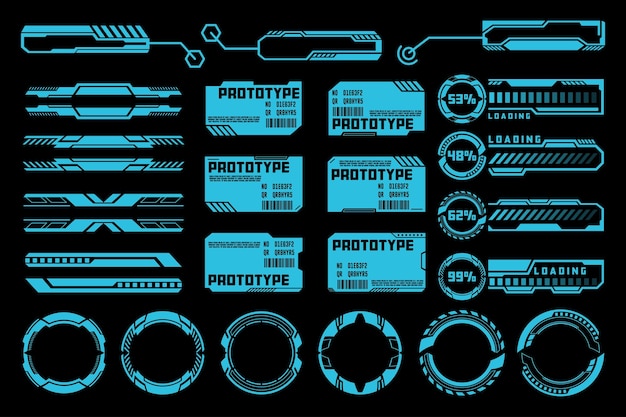 Futuristic Tech Interface and HUD Elements with Prototype Labels