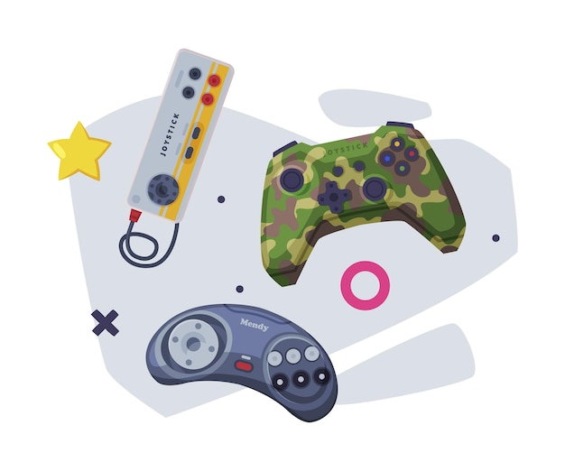 Game Joysticks Set Retro Gamepads Controller Consoles Vector Illustration on White Background