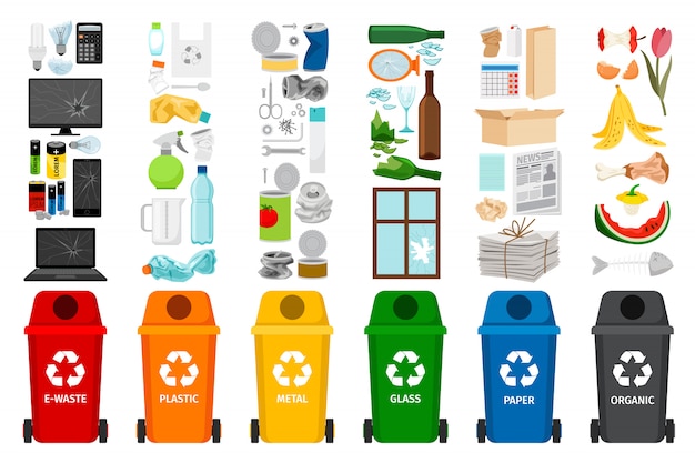 garbage containers and types of trash  icons