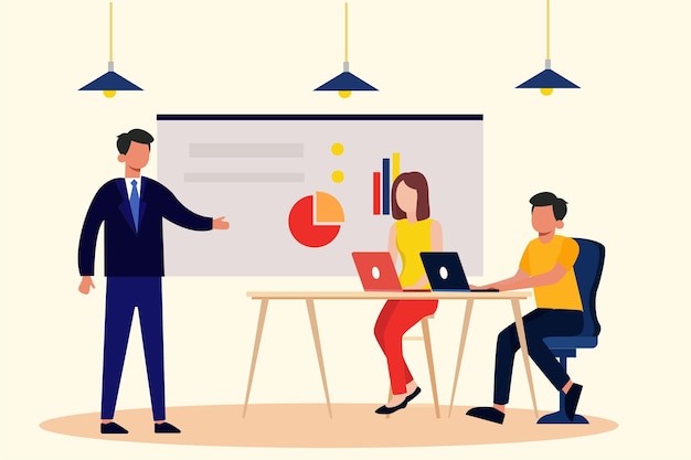 Gathering employees Concept Colored flat vector illustration isolated